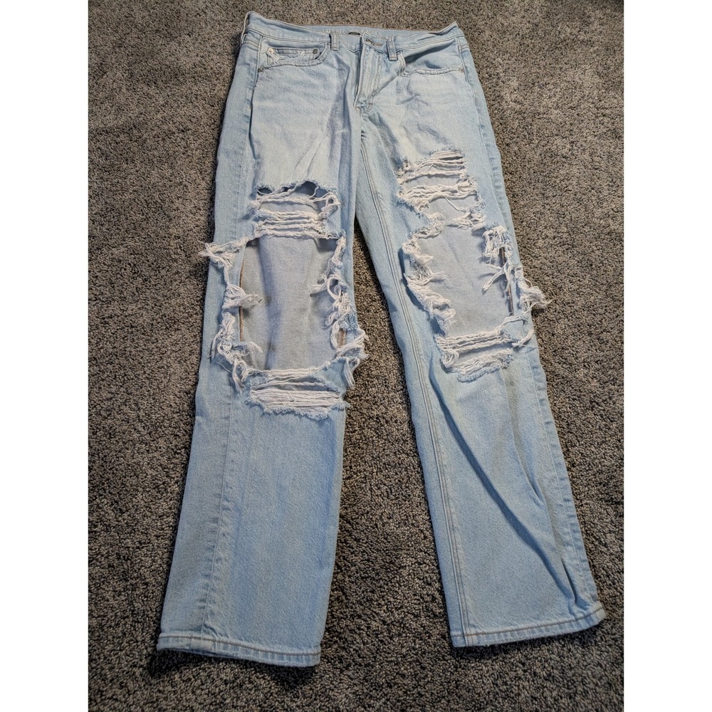 American‎ Eagle 90s Straight Light Wash Distressed Shredded Jeans Mens 6 Regular